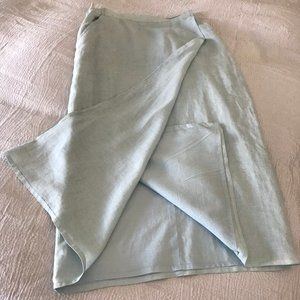 Pastel Blue Linen Long Pencil Skirt - Size 10